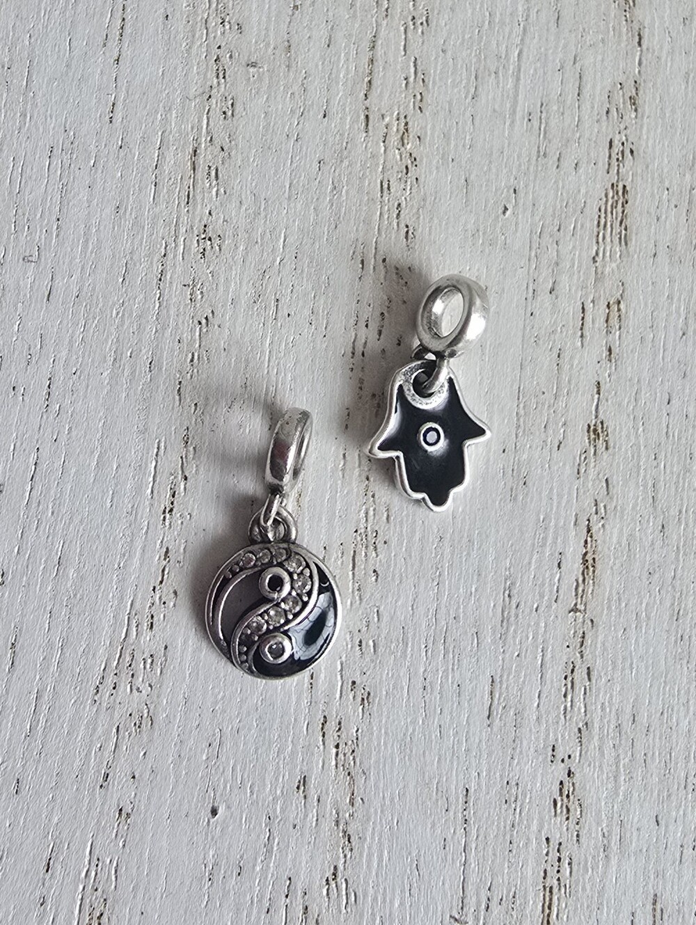 Mini Sterling-Style Black Yin Yang and Hamsa Charms